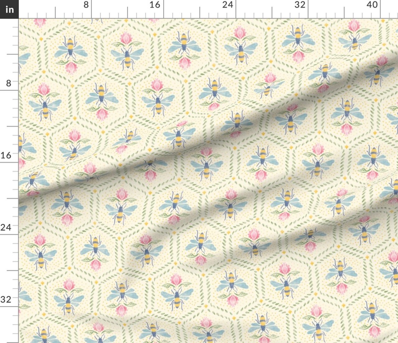 Geometric Bee Floral Custom Printed Fabric by Spoonflower Various Fabrics by the Yard or Fat Quarter 21068238